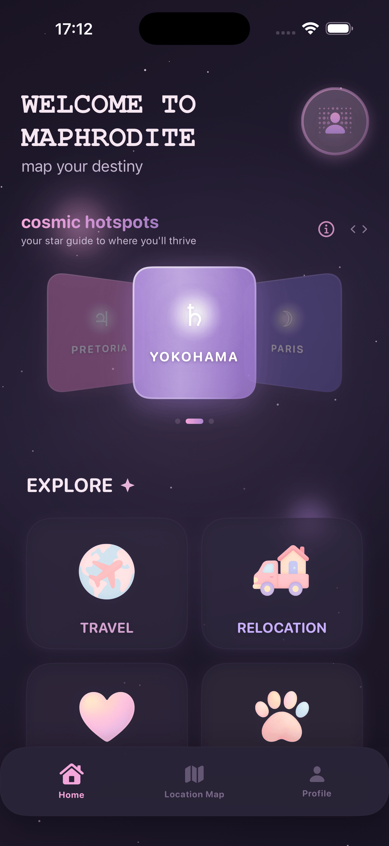 MAPHRODITE app interface on an iPhone